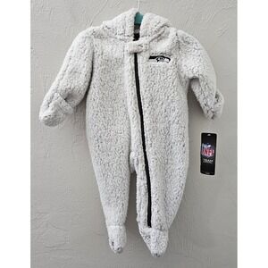 *NEW w/Tags NFL Seattle Seahawks Teddy Fleece Full-Zip Sleeper Outfit 0-3M Grey
